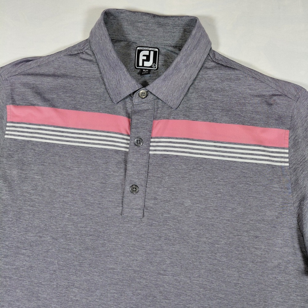 FootJoy Mens Athletic Fit Performance Golf Polo Shirt Gray Pink Striped Large